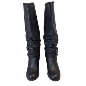 Torrid Womens Black Wide Calf Knee High Boots Buckle Low Heel Comfort Size 9.5